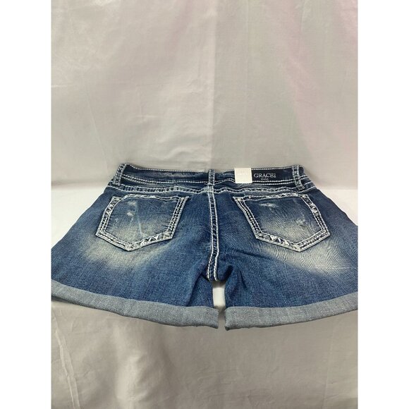 Nwt Grace in LA Women's Embellished Pocket Denim SZ 32 Easy Fit Distressed Short - Picture 8 of 15